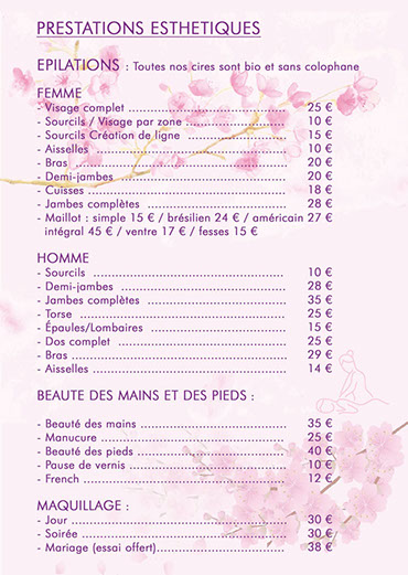 épilation sourcils, aisselles, bras, jambes, maillot, homme et femme, maquillage beauté des mains et des pieds, manucure pause de vernis bio 