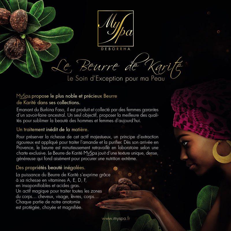 Myspa propose le plus noble et précieux beurre de Karité le soin d'exception pour la peau, un actif magique pour traiter les zones du corps