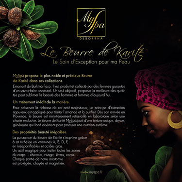 Myspa propose le plus noble et précieux beurre de Karité le soin d'exception pour la peau, un actif magique pour traiter les zones du corps